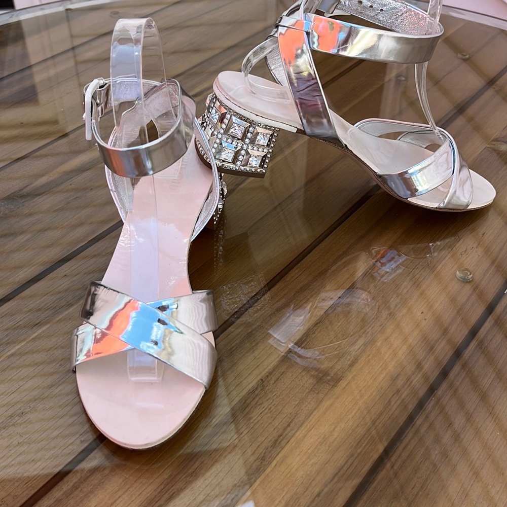 Miu Miu beautiful crystal studded, silver leather sandals, size 37